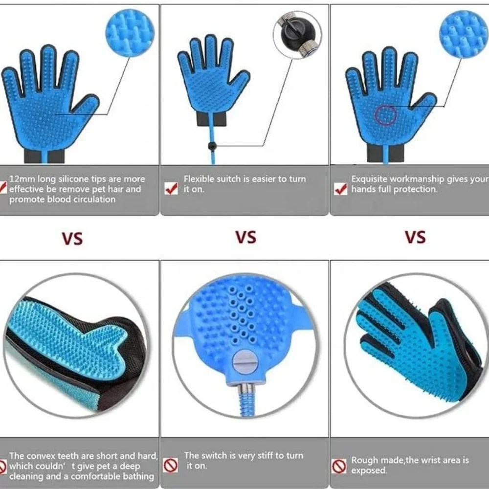 3 in 1 Glove Set for Pets Brush Shower Spray Hair remover Glove, Dog & Cat Groom